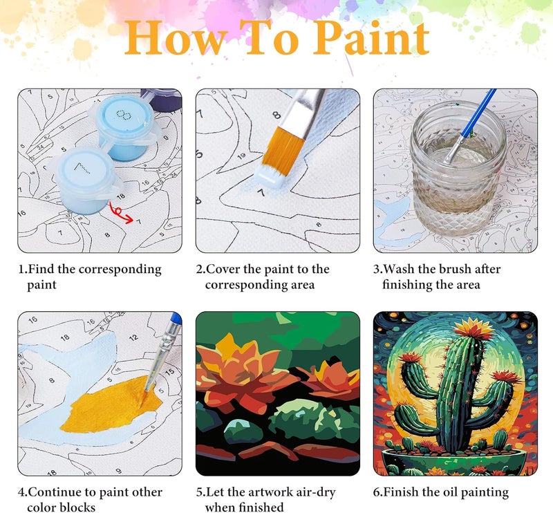 Okarina Paint by Numbers Kit for Adults Beginner Cactus, Plant Adult Paint by Number Kits on Canvas, DIY Acrylic Oil Painting by Numbers for Adults, Perfect for Home Wall Decor 16X20 Inch - Image 4